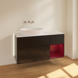 Тумба под раковину Villeroy & Boch Finion 120х50,1 см с подсветкой МДФ черный матовый лак/стекло белое матовое GA51HBPD