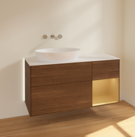 Тумба под раковину Villeroy & Boch Finion 120х50,1 см с подсветкой МДФ шпон грецкого ореха/стекло белое матовое GA51HFGN