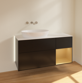 Тумба под раковину Villeroy & Boch Finion 120х50,1 см с подсветкой МДФ черный матовый лак/стекло белое матовое GA51HFPD