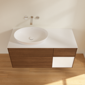 Тумба под раковину Villeroy & Boch Finion 120х50,1 см с подсветкой МДФ шпон грецкого ореха/стекло белое матовое GA51MTGN