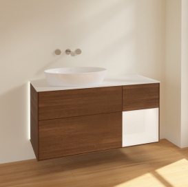 Тумба под раковину Villeroy & Boch Finion 120х50,1 см с подсветкой МДФ шпон грецкого ореха/стекло белое матовое GA51MTGN