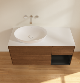 Тумба под раковину Villeroy & Boch Finion 120х50,1 см с подсветкой МДФ шпон грецкого ореха/стекло белое матовое GA51PDGN