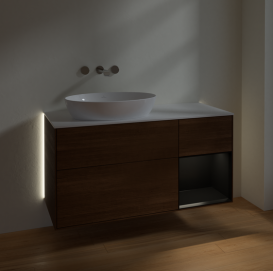 Тумба под раковину Villeroy & Boch Finion 120х50,1 см с подсветкой МДФ шпон грецкого ореха/стекло белое матовое GA51PDGN