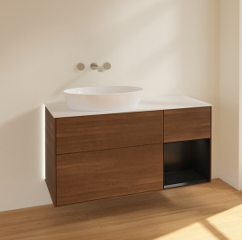 Тумба под раковину Villeroy & Boch Finion 120х50,1 см с подсветкой МДФ шпон грецкого ореха/стекло белое матовое GA51PDGN