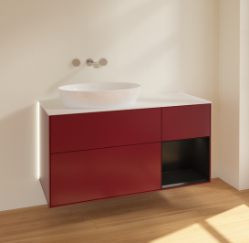 Тумба под раковину Villeroy & Boch Finion 120х50,1 см с подсветкой МДФ пион матовый лак/стекло белое матовое GA51PDHB