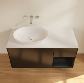 Тумба под раковину Villeroy & Boch Finion 120х50,1 см с подсветкой МДФ черный матовый лак/стекло белое матовое GA51PDPD