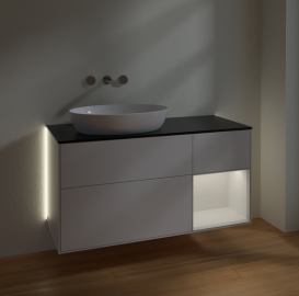 Тумба под раковину Villeroy & Boch Finion 120х50,1 см с подсветкой МДФ глянцевый белый лак/стекло черное матовое GA52GFGF