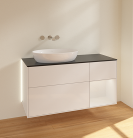 Тумба под раковину Villeroy & Boch Finion 120х50,1 см с подсветкой МДФ глянцевый белый лак/стекло черное матовое GA52GFGF