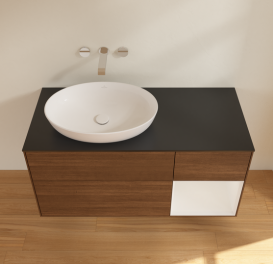 Тумба под раковину Villeroy & Boch Finion 120х50,1 см с подсветкой МДФ шпон грецкого ореха/стекло черное матовое GA52GFGN