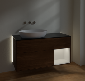 Тумба под раковину Villeroy & Boch Finion 120х50,1 см с подсветкой МДФ шпон грецкого ореха/стекло черное матовое GA52GFGN