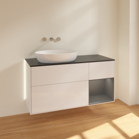 Тумба под раковину Villeroy & Boch Finion 120х50,1 см с подсветкой МДФ глянцевый белый лак/стекло черное матовое GA52GKGF