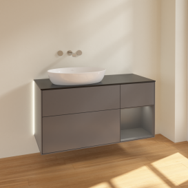 Тумба под раковину Villeroy & Boch Finion 120х50,1 см с подсветкой МДФ антрацит матовый лак/стекло черное матовое GA52GKGK