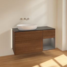 Тумба под раковину Villeroy & Boch Finion 120х50,1 см с подсветкой МДФ шпон грецкого ореха/стекло черное матовое GA52GKGN