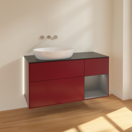 Тумба под раковину Villeroy & Boch Finion 120х50,1 см с подсветкой МДФ пион матовый лак/стекло черное матовое GA52GKHB