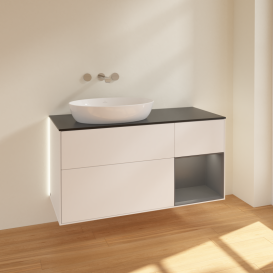 Тумба под раковину Villeroy & Boch Finion 120х50,1 см с подсветкой МДФ белый матовый лак/стекло черное матовое GA52GKMT