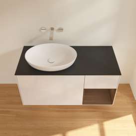 Тумба под раковину Villeroy & Boch Finion 120х50,1 см с подсветкой МДФ глянцевый белый лак/стекло черное матовое GA52GNGF