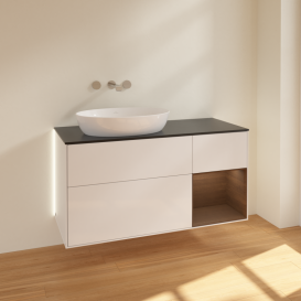 Тумба под раковину Villeroy & Boch Finion 120х50,1 см с подсветкой МДФ глянцевый белый лак/стекло черное матовое GA52GNGF