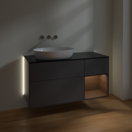 Тумба під раковину Villeroy & Boch Finion 120х50,1 см з підсвічуванням антрацит матовий лак/скло чорне матове GA52GNGK