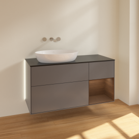 Тумба під раковину Villeroy & Boch Finion 120х50,1 см з підсвічуванням антрацит матовий лак/скло чорне матове GA52GNGK