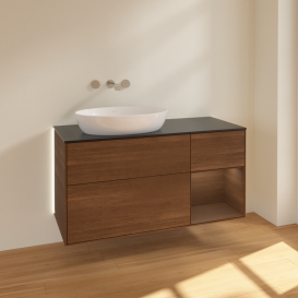 Тумба под раковину Villeroy & Boch Finion 120х50,1 см с подсветкой МДФ шпон грецкого ореха/стекло черное матовое GA52GNGN