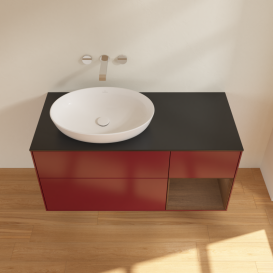 Тумба под раковину Villeroy & Boch Finion 120х50,1 см с подсветкой МДФ пион матовый лак/стекло черное матовое GA52GNHB