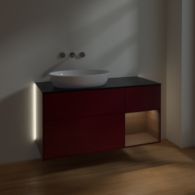 Тумба под раковину Villeroy & Boch Finion 120х50,1 см с подсветкой МДФ пион матовый лак/стекло черное матовое GA52GNHB