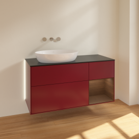 Тумба под раковину Villeroy & Boch Finion 120х50,1 см с подсветкой МДФ пион матовый лак/стекло черное матовое GA52GNHB