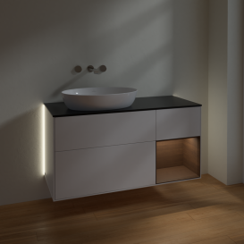 Тумба под раковину Villeroy & Boch Finion 120х50,1 см с подсветкой МДФ белый матовый лак/стекло черное матовое GA52GNMT