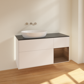 Тумба под раковину Villeroy & Boch Finion 120х50,1 см с подсветкой МДФ белый матовый лак/стекло черное матовое GA52GNMT