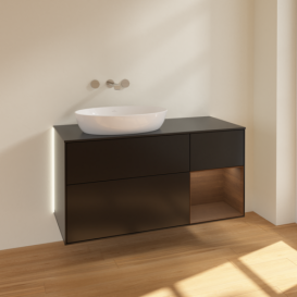 Тумба под раковину Villeroy & Boch Finion 120х50,1 см с подсветкой МДФ черный матовый лак/стекло черное матовое GA52GNPD