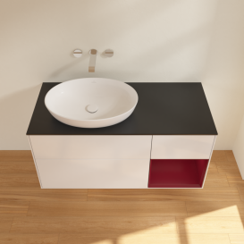 Тумба под раковину Villeroy & Boch Finion 120х50,1 см с подсветкой МДФ глянцевый белый лак/стекло черное матовое GA52HBGF