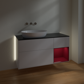 Тумба под раковину Villeroy & Boch Finion 120х50,1 см с подсветкой МДФ глянцевый белый лак/стекло черное матовое GA52HBGF