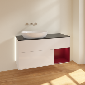 Тумба под раковину Villeroy & Boch Finion 120х50,1 см с подсветкой МДФ глянцевый белый лак/стекло черное матовое GA52HBGF