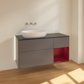 Тумба под раковину Villeroy & Boch Finion 120х50,1 см с подсветкой МДФ антрацит матовый лак/стекло черное матовое GA52HBGK