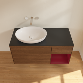 Тумба под раковину Villeroy & Boch Finion 120х50,1 см с подсветкой МДФ шпон грецкого ореха/стекло черное матовое GA52HBGN