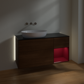 Тумба под раковину Villeroy & Boch Finion 120х50,1 см с подсветкой МДФ шпон грецкого ореха/стекло черное матовое GA52HBGN