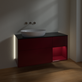 Тумба под раковину Villeroy & Boch Finion 120х50,1 см с подсветкой МДФ пион матовый лак/стекло черное матовое GA52HBHB