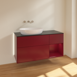 Тумба под раковину Villeroy & Boch Finion 120х50,1 см с подсветкой МДФ пион матовый лак/стекло черное матовое GA52HBHB