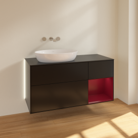 Тумба под раковину Villeroy & Boch Finion 120х50,1 см с подсветкой МДФ черный матовый лак/стекло черное матовое GA52HBPD