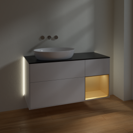 Тумба под раковину Villeroy & Boch Finion 120х50,1 см с подсветкой МДФ глянцевый белый лак/стекло черное матовое GA52HFGF