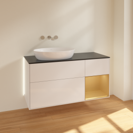 Тумба под раковину Villeroy & Boch Finion 120х50,1 см с подсветкой МДФ глянцевый белый лак/стекло черное матовое GA52HFGF