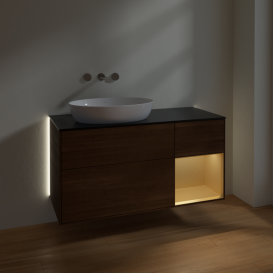 Тумба под раковину Villeroy & Boch Finion 120х50,1 см с подсветкой МДФ шпон грецкого ореха/стекло черное матовое GA52HFGN