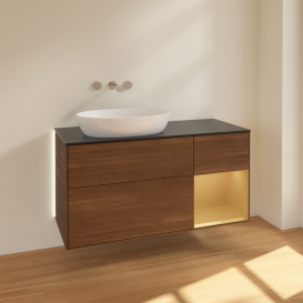 Тумба под раковину Villeroy & Boch Finion 120х50,1 см с подсветкой МДФ шпон грецкого ореха/стекло черное матовое GA52HFGN