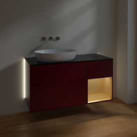 Тумба под раковину Villeroy & Boch Finion 120х50,1 см с подсветкой МДФ пион матовый лак/стекло черное матовое GA52HFHB