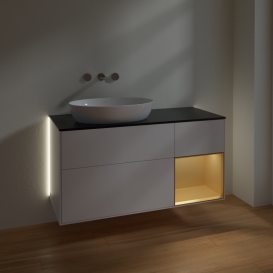 Тумба под раковину Villeroy & Boch Finion 120х50,1 см с подсветкой МДФ белый матовый лак/стекло черное матовое GA52HFMT