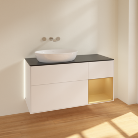 Тумба под раковину Villeroy & Boch Finion 120х50,1 см с подсветкой МДФ белый матовый лак/стекло черное матовое GA52HFMT