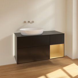 Тумба под раковину Villeroy & Boch Finion 120х50,1 см с подсветкой МДФ черный матовый лак/стекло черное матовое GA52HFPD