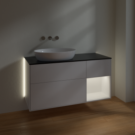 Тумба под раковину Villeroy & Boch Finion 120х50,1 см с подсветкой МДФ глянцевый белый лак/стекло черное матовое GA52MTGF