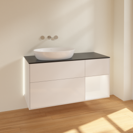 Тумба под раковину Villeroy & Boch Finion 120х50,1 см с подсветкой МДФ глянцевый белый лак/стекло черное матовое GA52MTGF