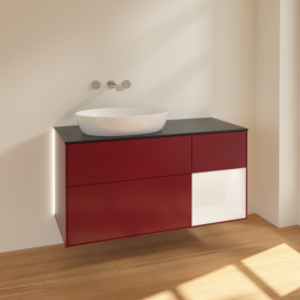 Тумба под раковину Villeroy & Boch Finion 120х50,1 см с подсветкой МДФ пион матовый лак/стекло черное матовое GA52MTHB